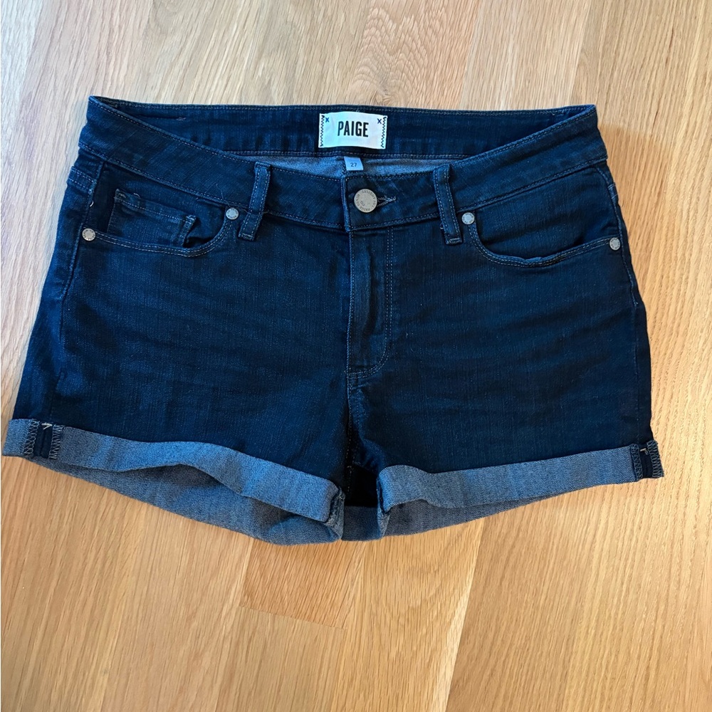 PAIGE Blue Jean Shorts Cuffed Hem Mid-Rise